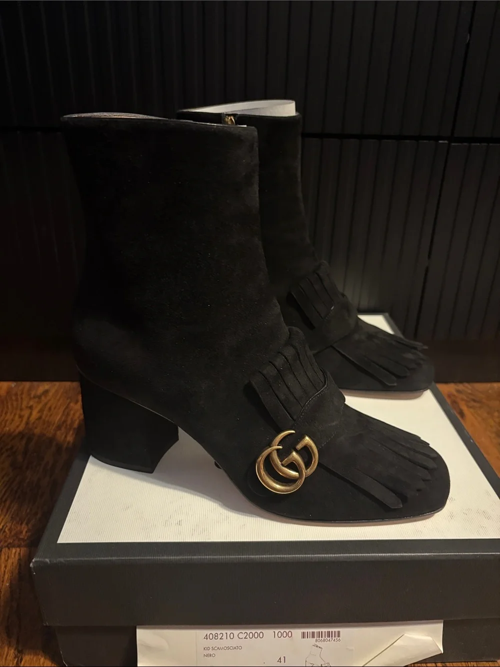Gucci Black Suede Fringe Heel Boots. EU Size 41 U.S Size 11